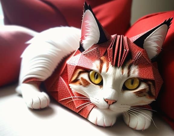 Origami Cat and Pillow in Soft Focus