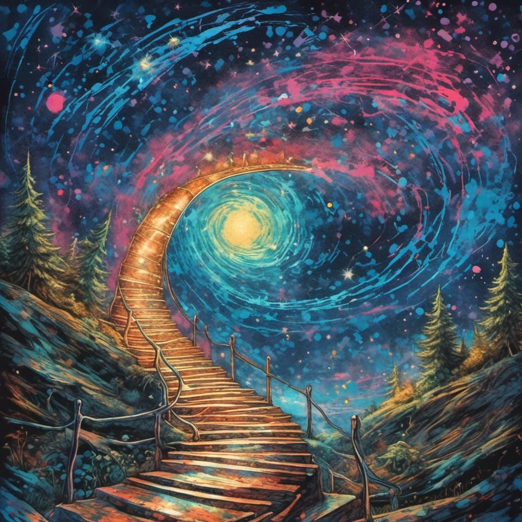 Cosmic Spiral Pathway in Starry Midnight Sky