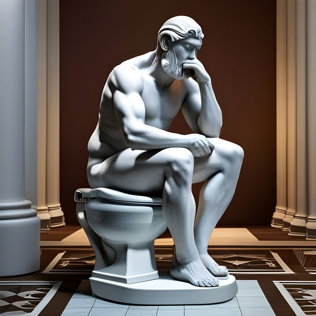 Photorealistic Stone Thinker on Toilet, 3D Render
