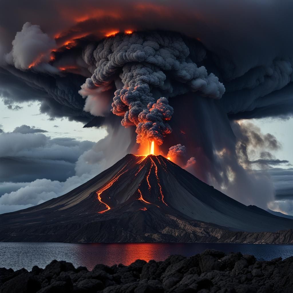 Volcano Eruption on Island in Cinematic Style