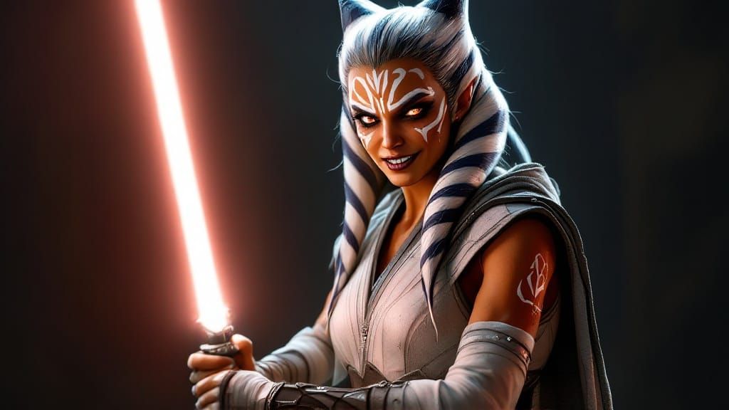 Surreal Portrait of Ahsoka Tano in Dramatic, High-Contrast L...