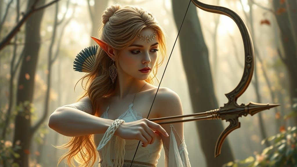 Elegant Elf Archer in Dreamlike Forest