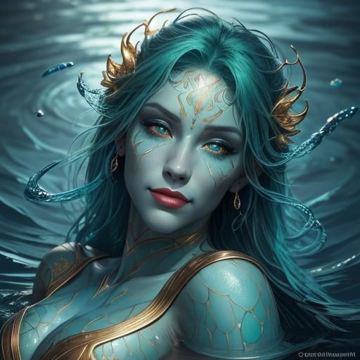 Serpentine Woman in Water: Fantasy Illustration