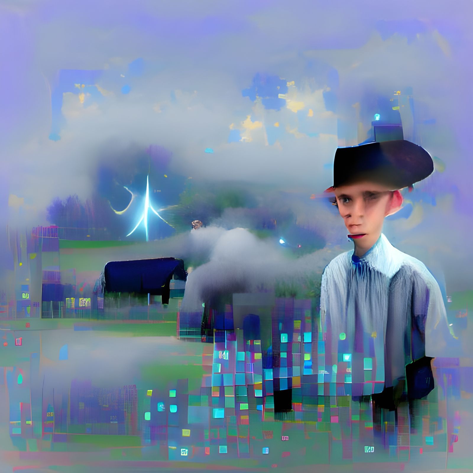Amish Boy Stargazing in Clear Night Sky