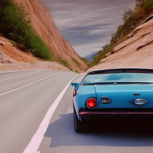 Sports Car at Valley Overlook in Retro Style