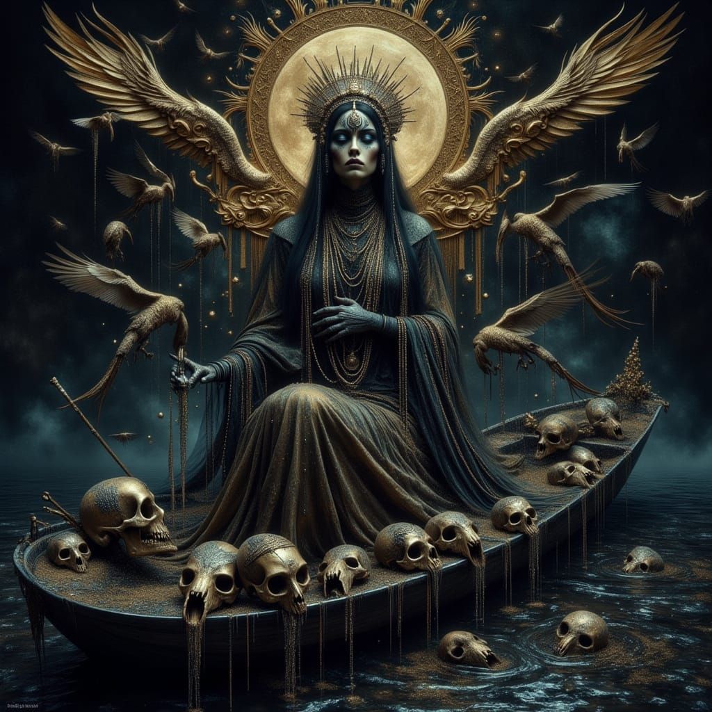 Empress in Obsidian Boat with Spirit Dragons