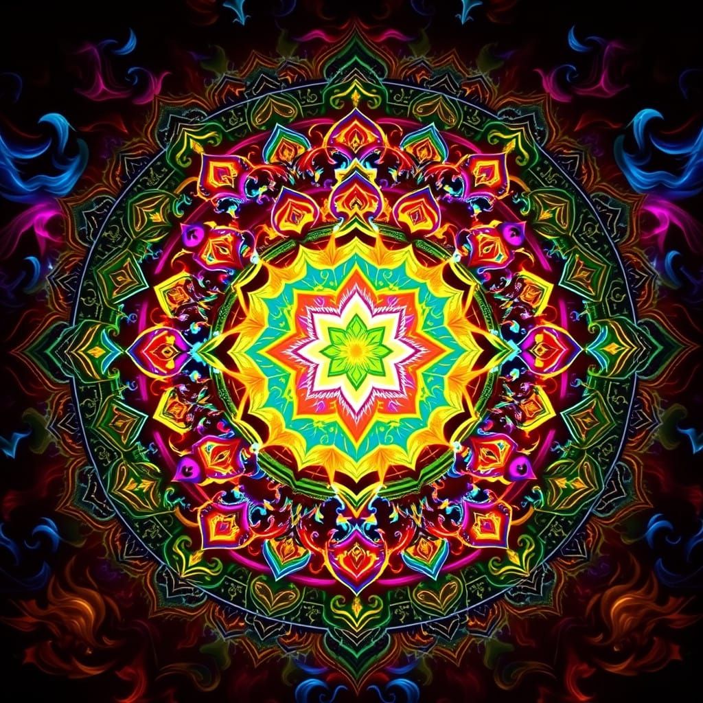 Ethereal Kalachakra Mandala in Vibrant, Glowing Colors
