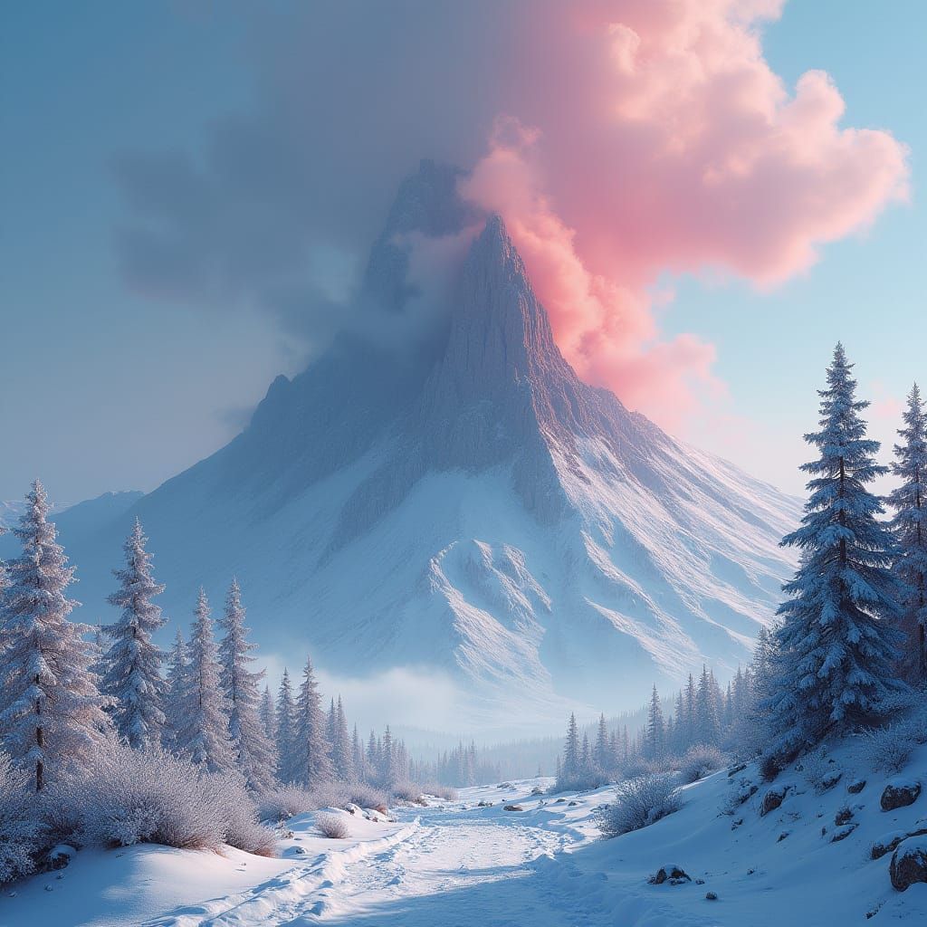 Snowy Etna Summit Enveloped in Mystical Smoke