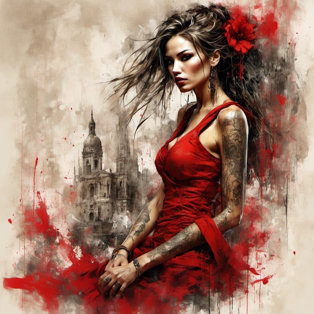 Spanish Dancer in Graffiti Street Art Style