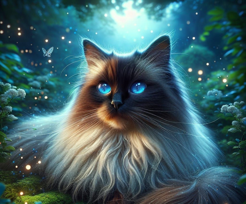 Siamese Cat with Glowing Eyes in Digital Art