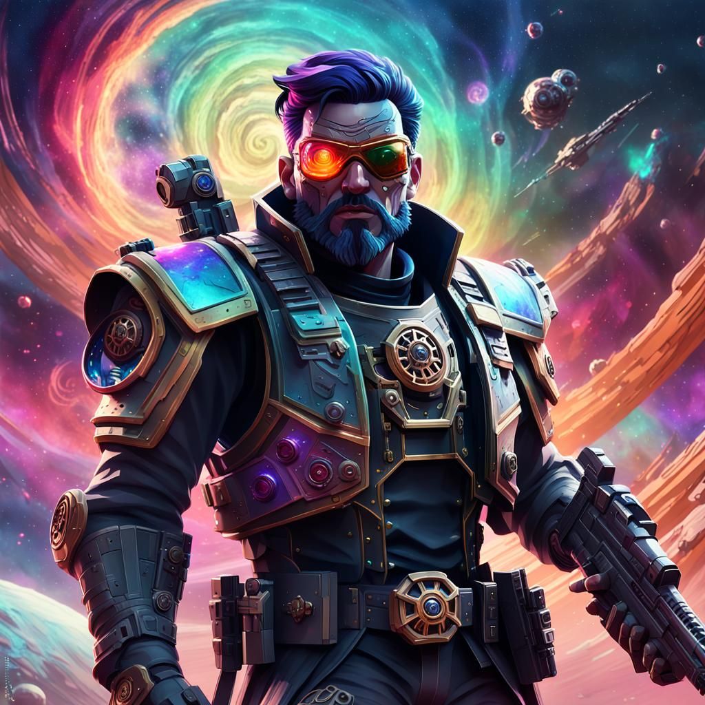 space pirate with a scarred face, eye patch, and a gleaming ...