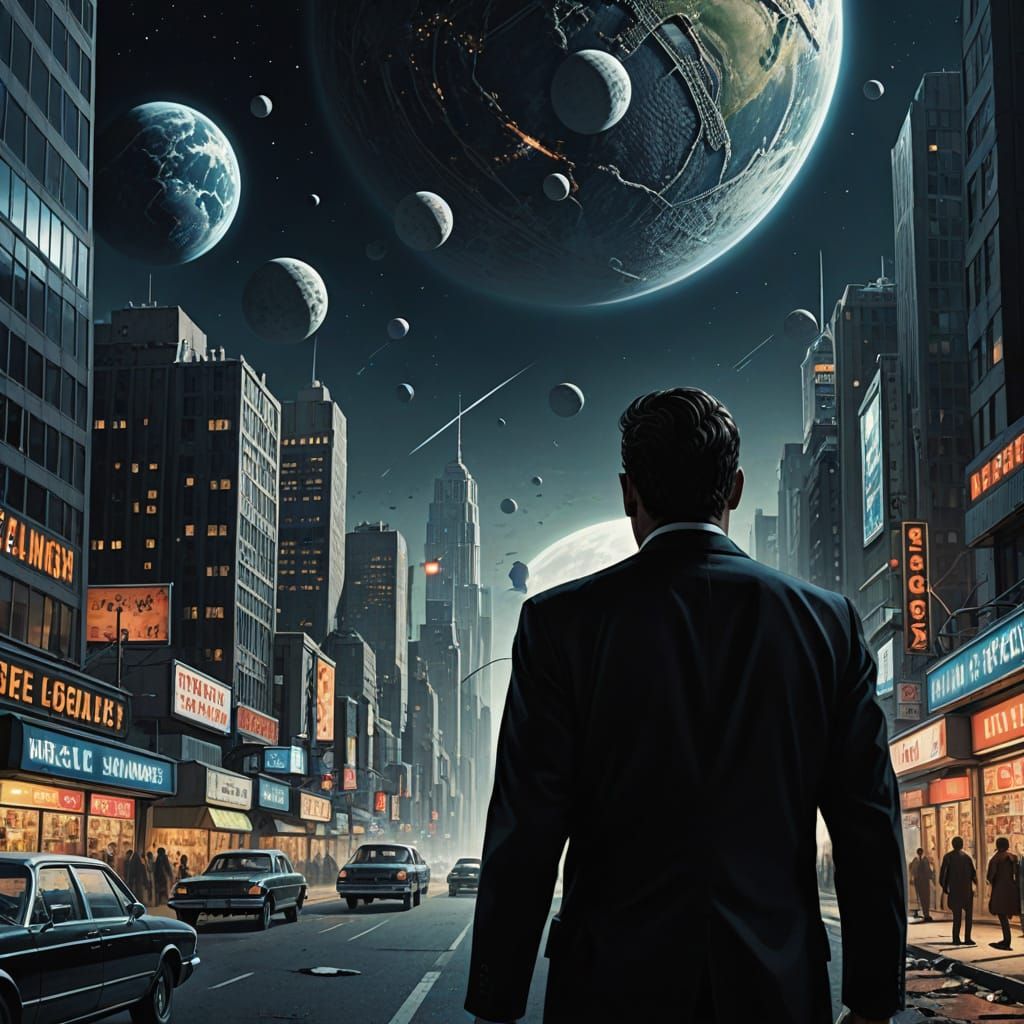 Surreal Men in Black Agent in a Twisted City