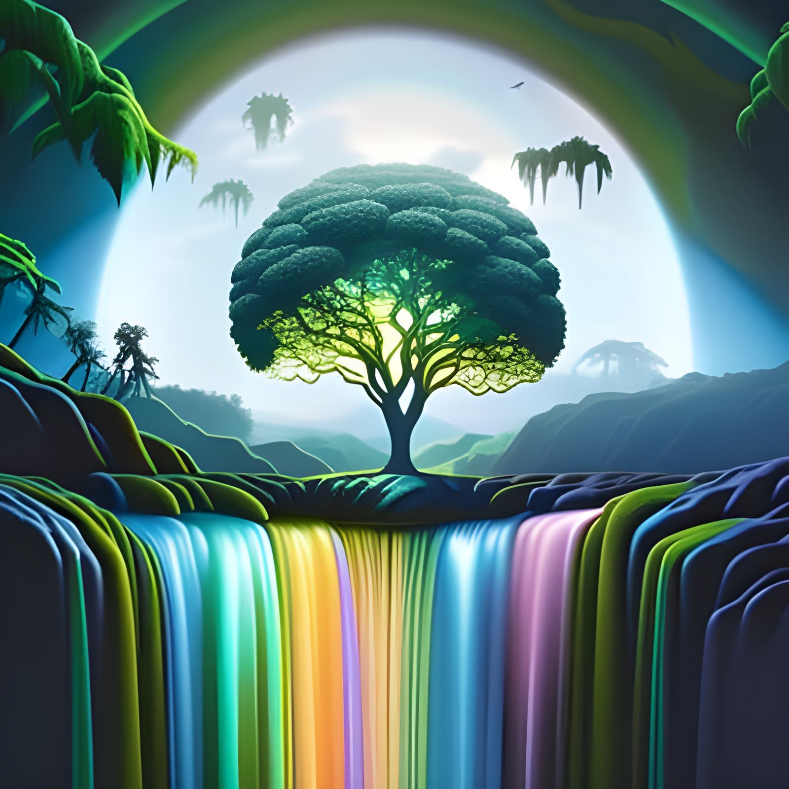 Rainbow Waterfall Tree of Life: Fantasy Art