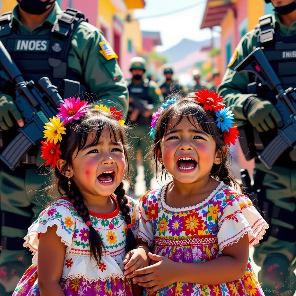 Children Confront ICE in Hyperrealistic Splash Art