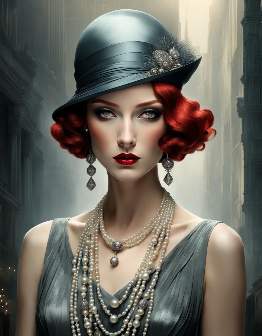 Elegant Flapper in Art Deco Style Portrait