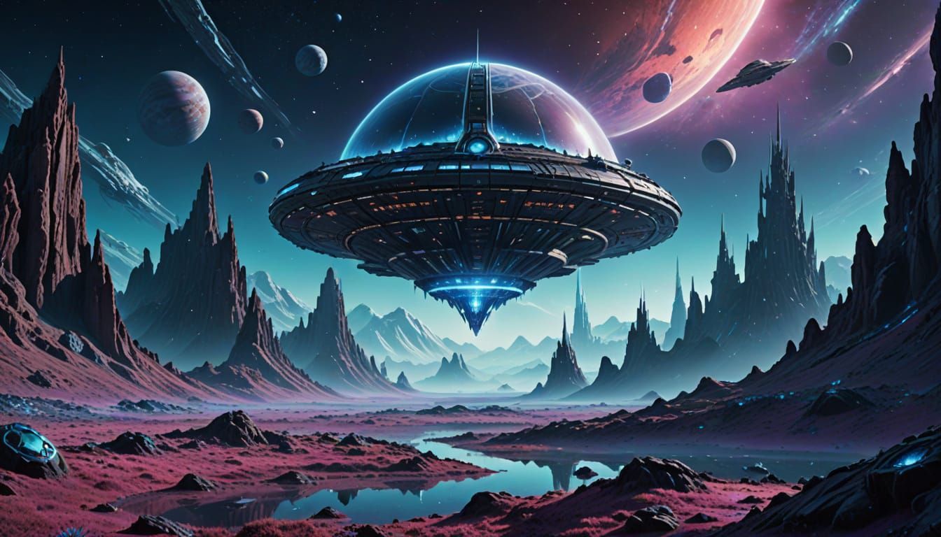 Alien Landscape with Crystalline Structures, Digital Art