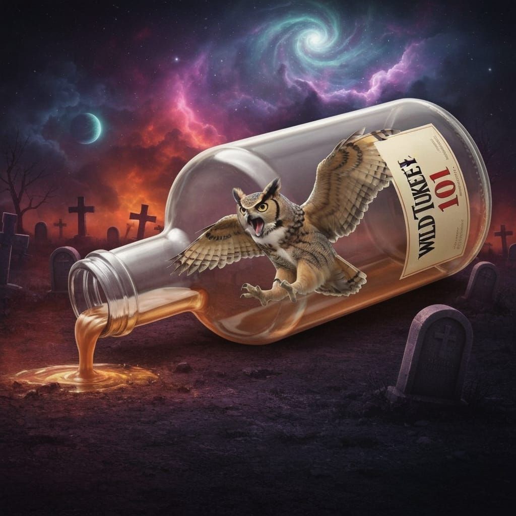 Giant Empty Bottle Spilling on Ground, Photorealistic Detail