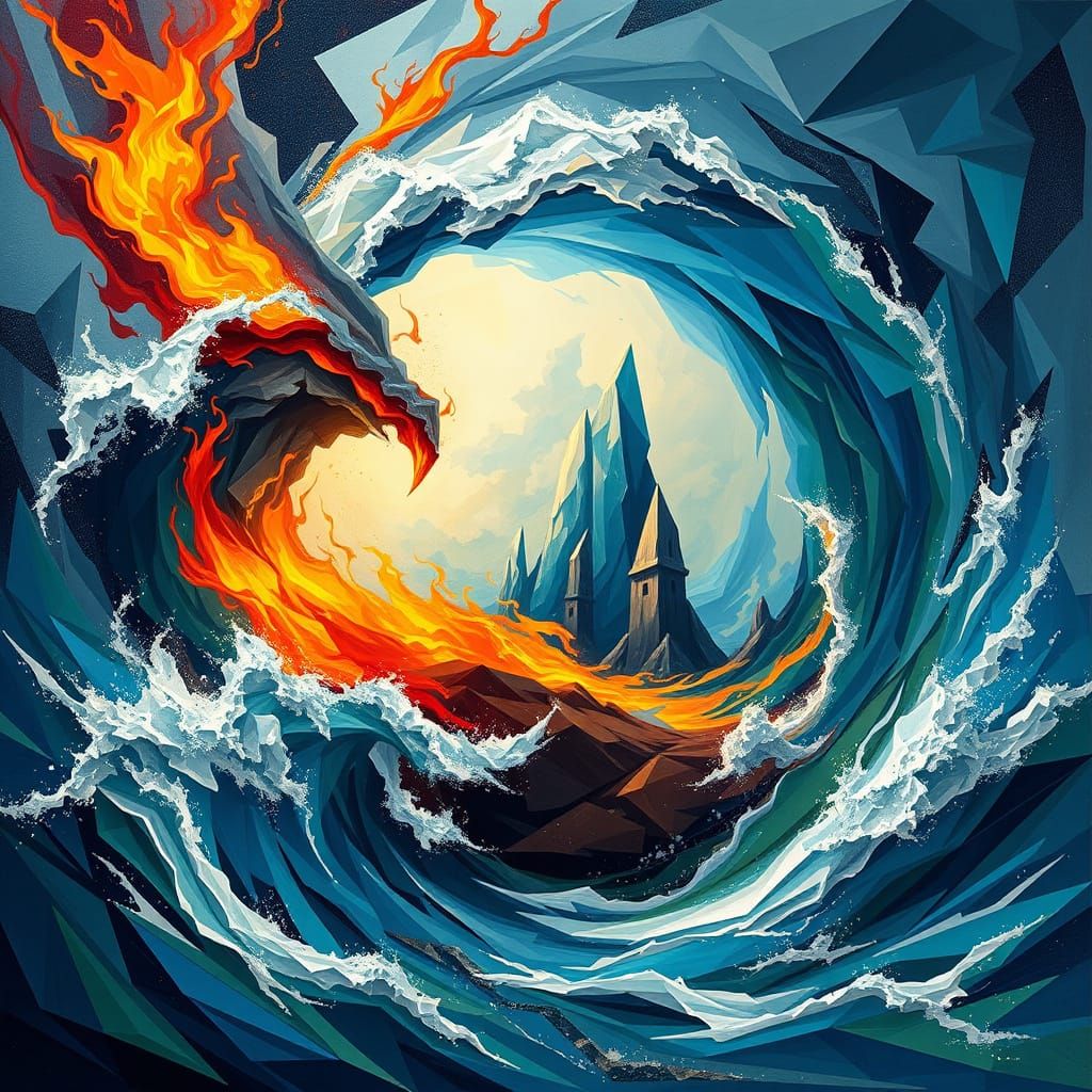 Elemental Balance in Vibrant, Expressive Abstraction