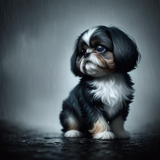 Sad Shih Tzu Puppy in Rain, Concept Art