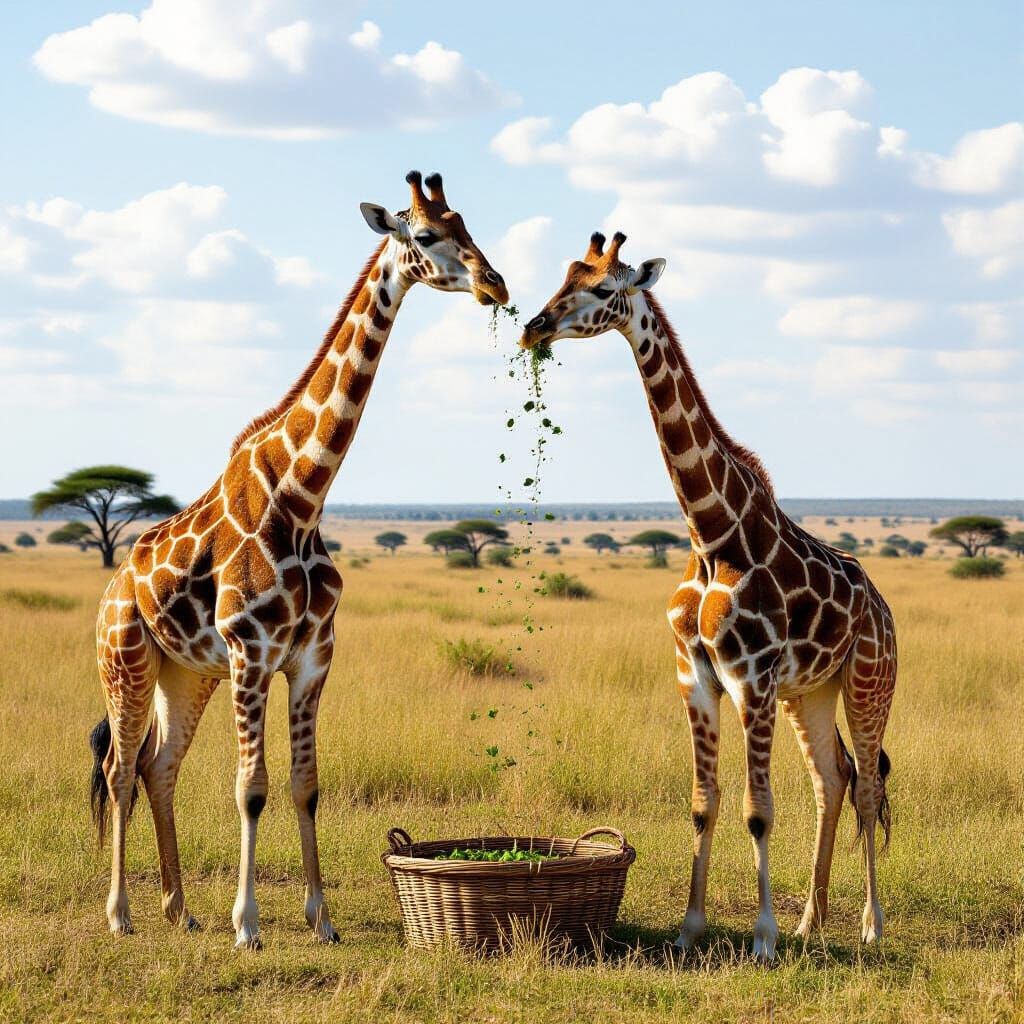Majestic Giraffes Grazing in African Plains Cinematic Style