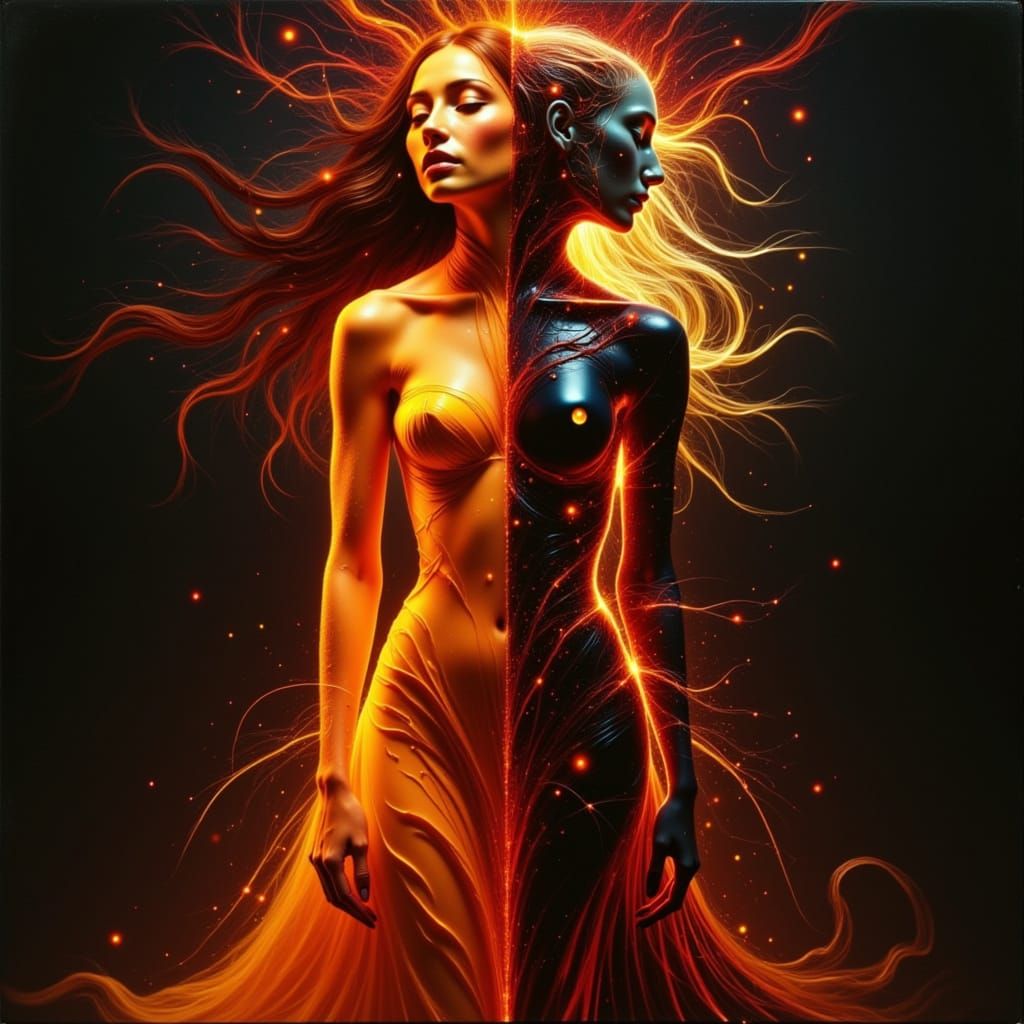 Dual Nature Female Figure in High Contrast