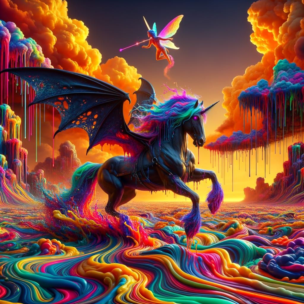 Psychedelic Centaur in Melted Neon Wax River