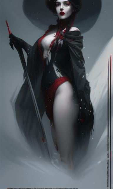 Gothic Beauty Portrait in Snow, Hyperdetailed Art