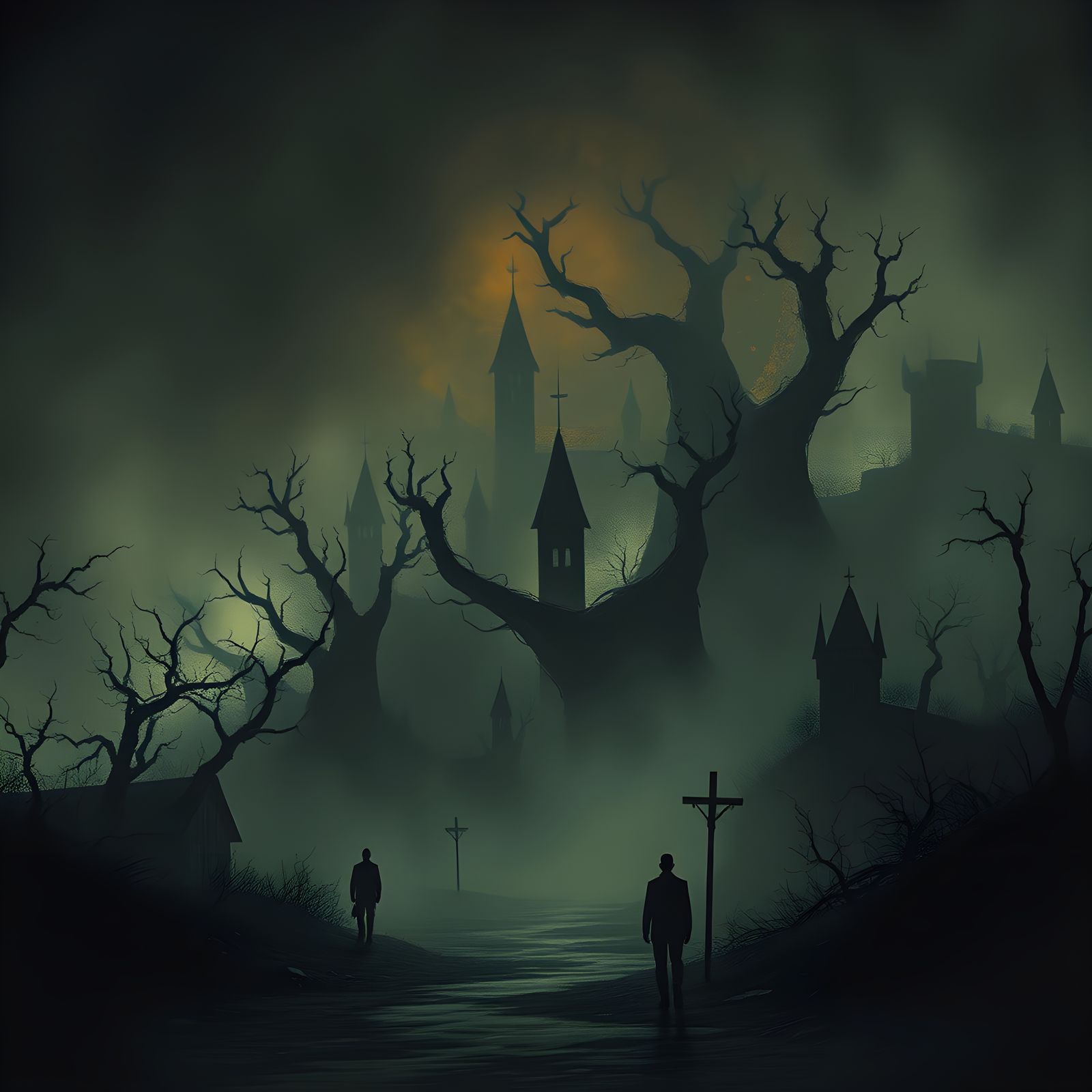 Eerie Liminal Town: Ghostly Abstract Horror Scene