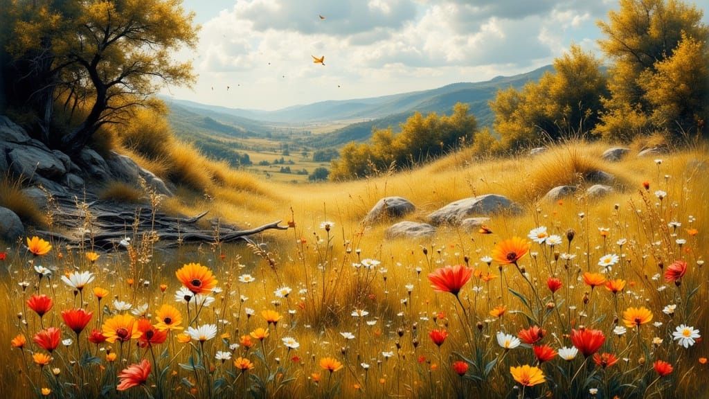 Summer to Autumn Landscape Transition in Mixed Artistic Styl...