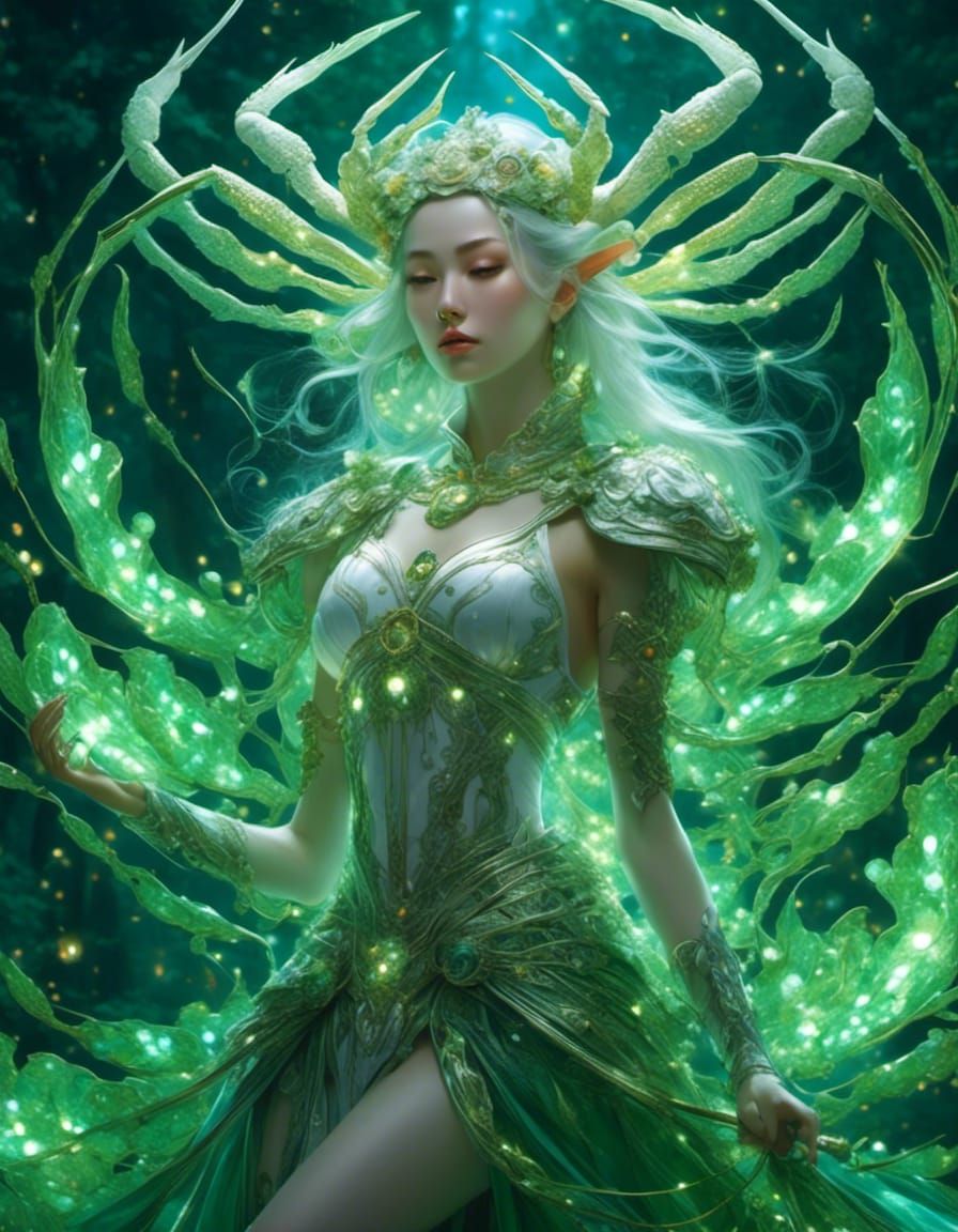 Crab Zodiac Warrior in Glittery Fantasy Style