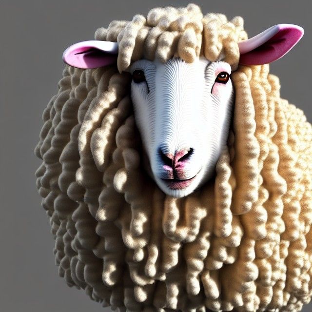 Sheep with a Wig in 8K 3D