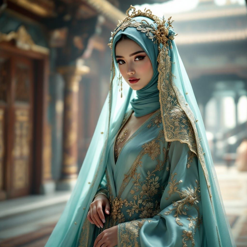 Majestic Oriental Princess in Opulent Palace Courtyard