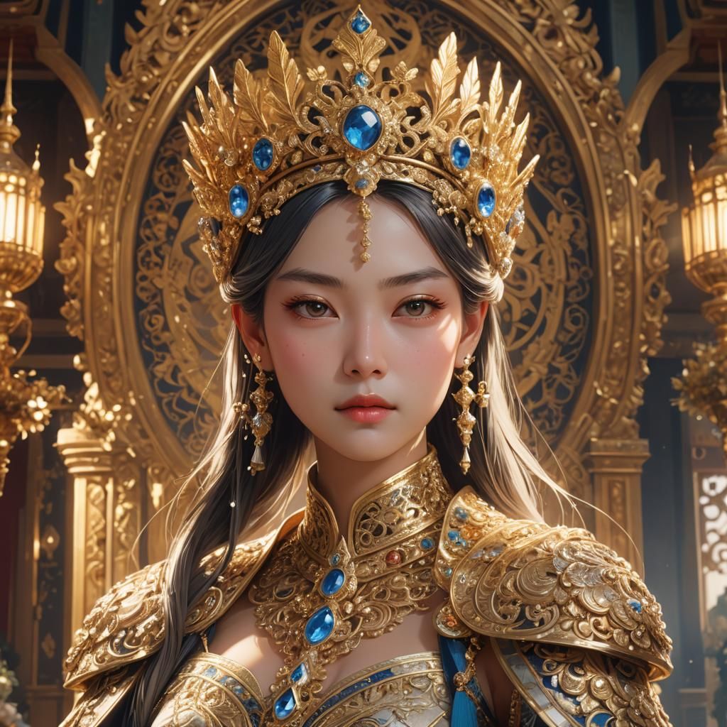 Anime Empress Portrait in Ornate Palace Surroundings