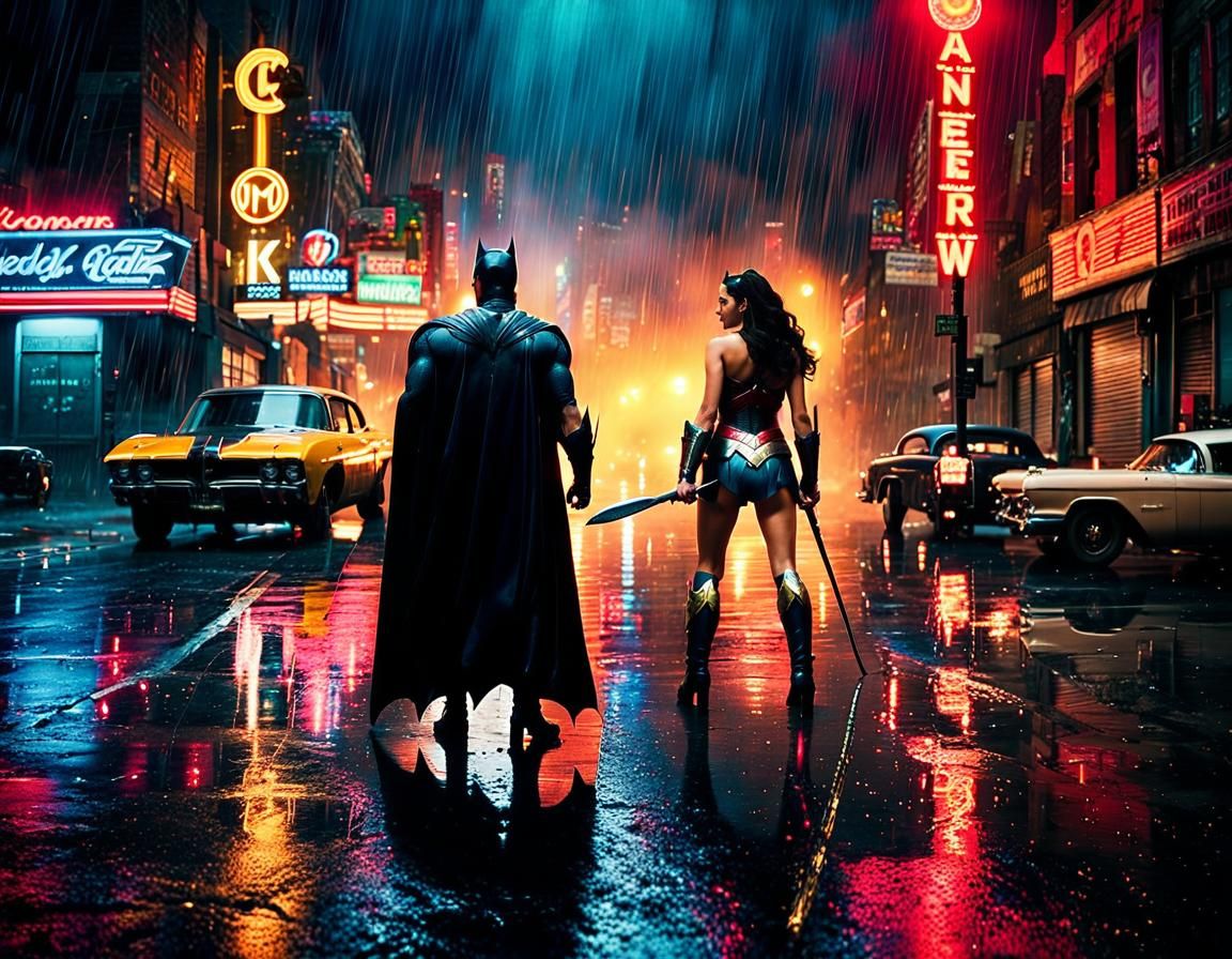 Batman and Wonder Woman in a Dark City