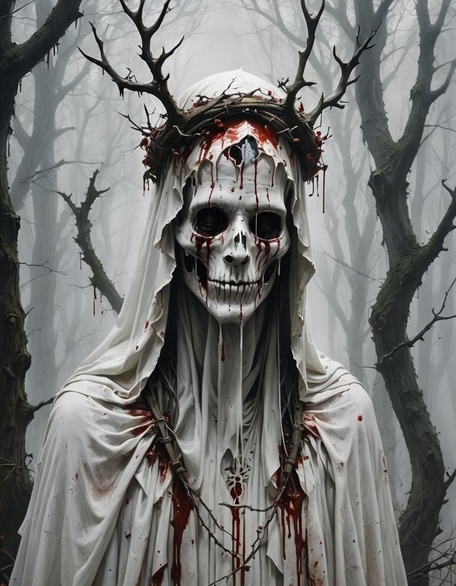 Eerie Veiled Ghost in Gothic Cathedral