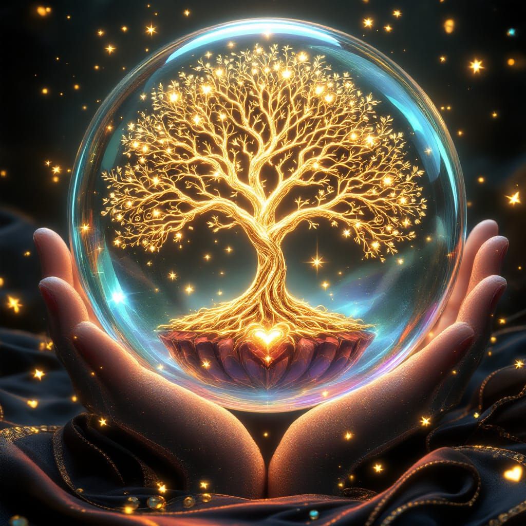 Golden Tree of Life in Iridescent Globe
