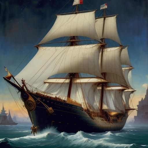 Ancient Captain Navigating by North Star, Watercolor Style