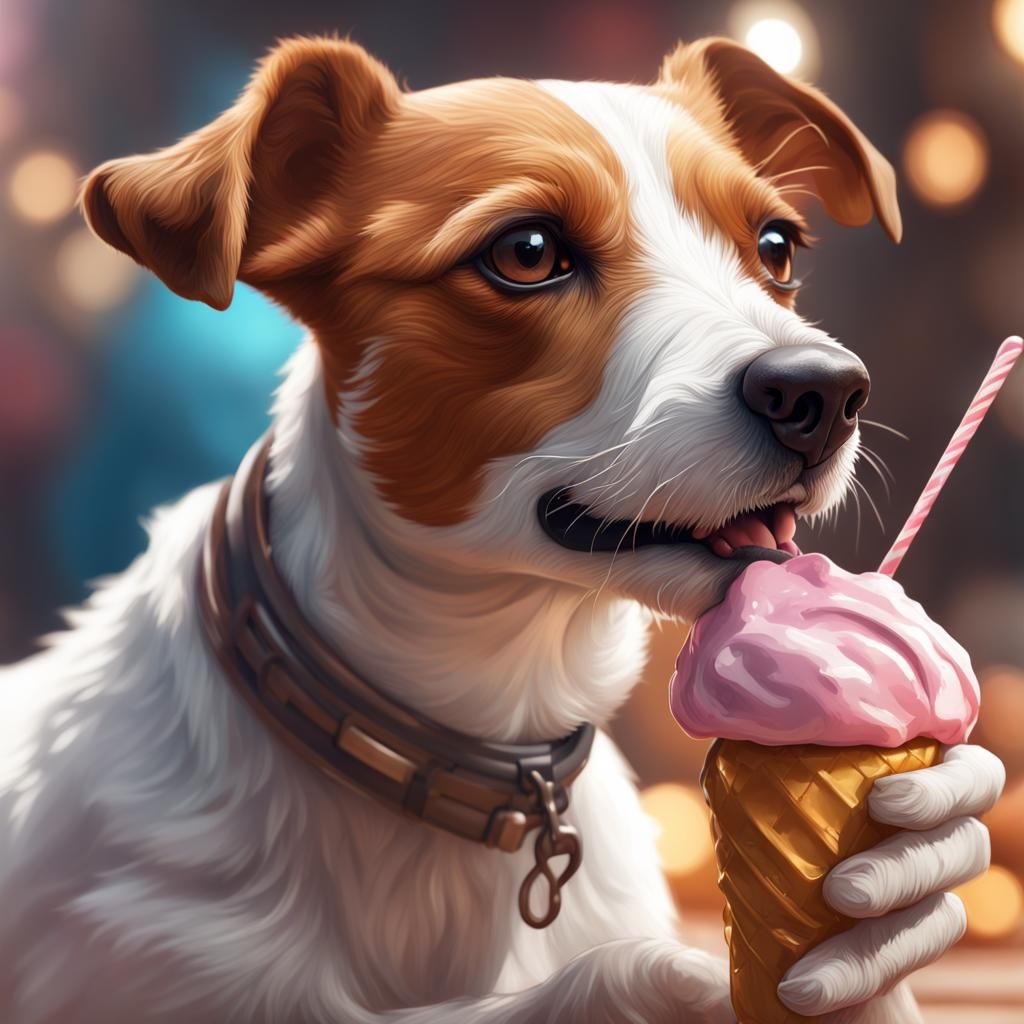 Jack Russell Terrier Portrait Eating Ice Cream