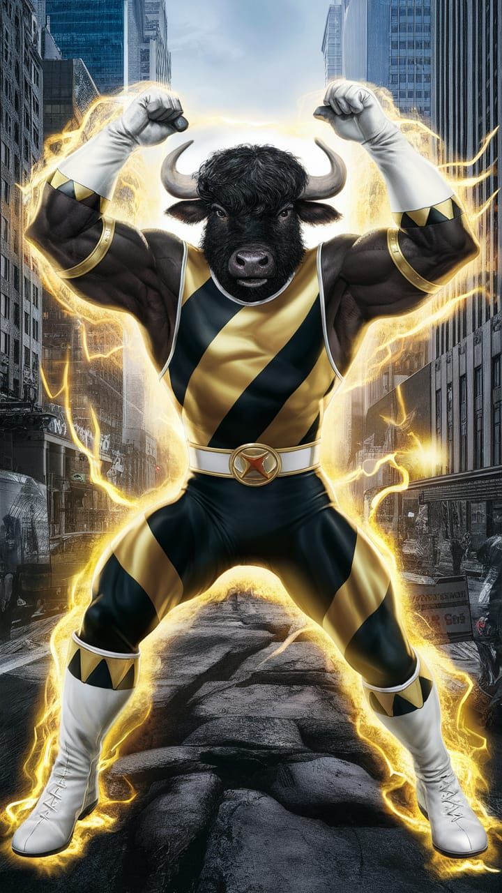 Anthropomorphic Buffalo Power Ranger in Comic Book Style