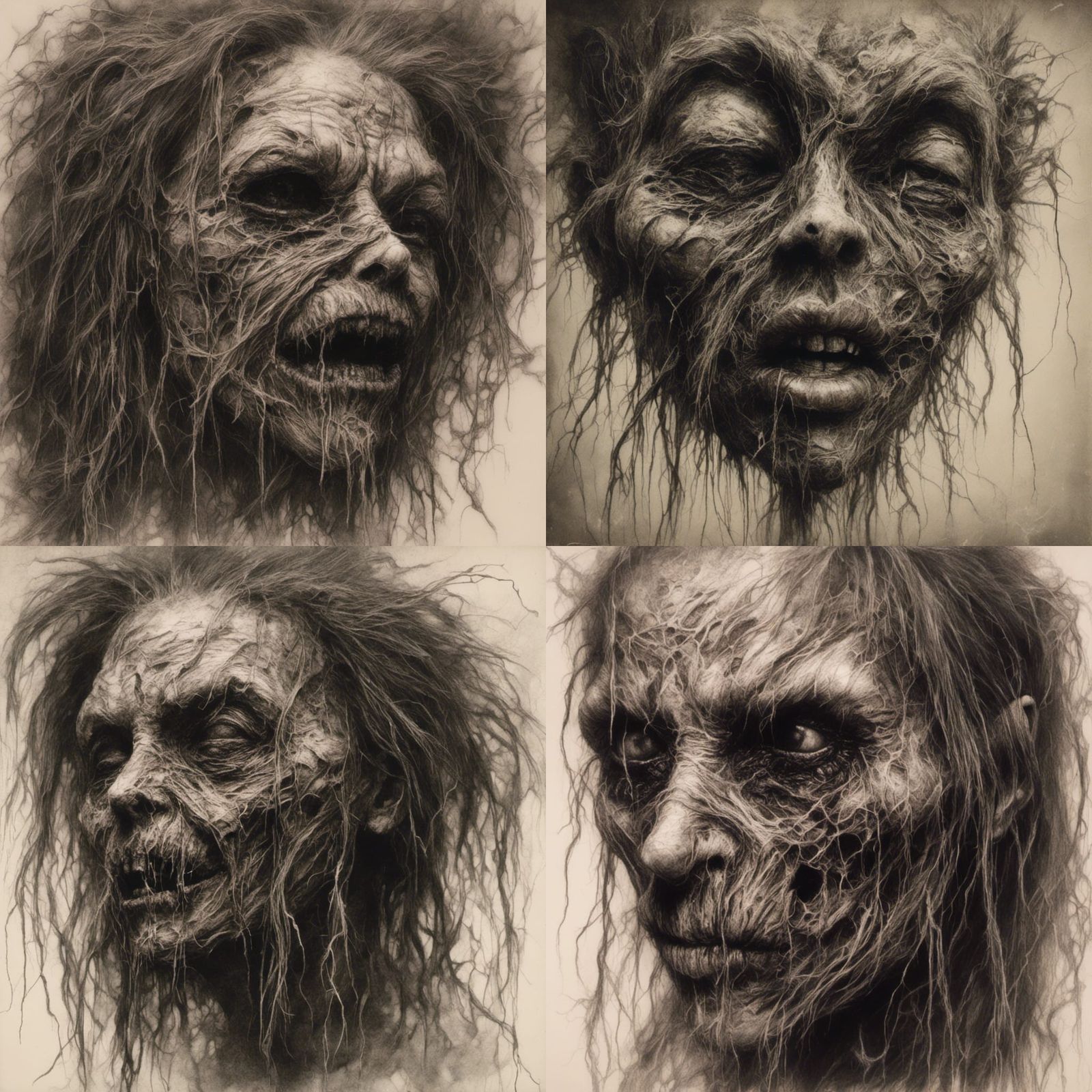 Macabre Shrunken Head Charcoal Drawing