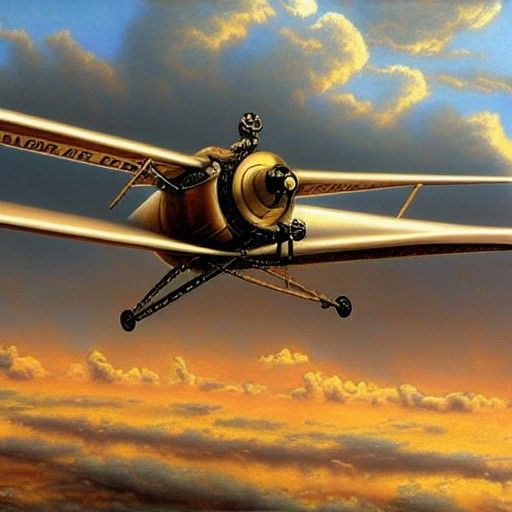 Steampunk Airplane in Realistic Oil Painting Style