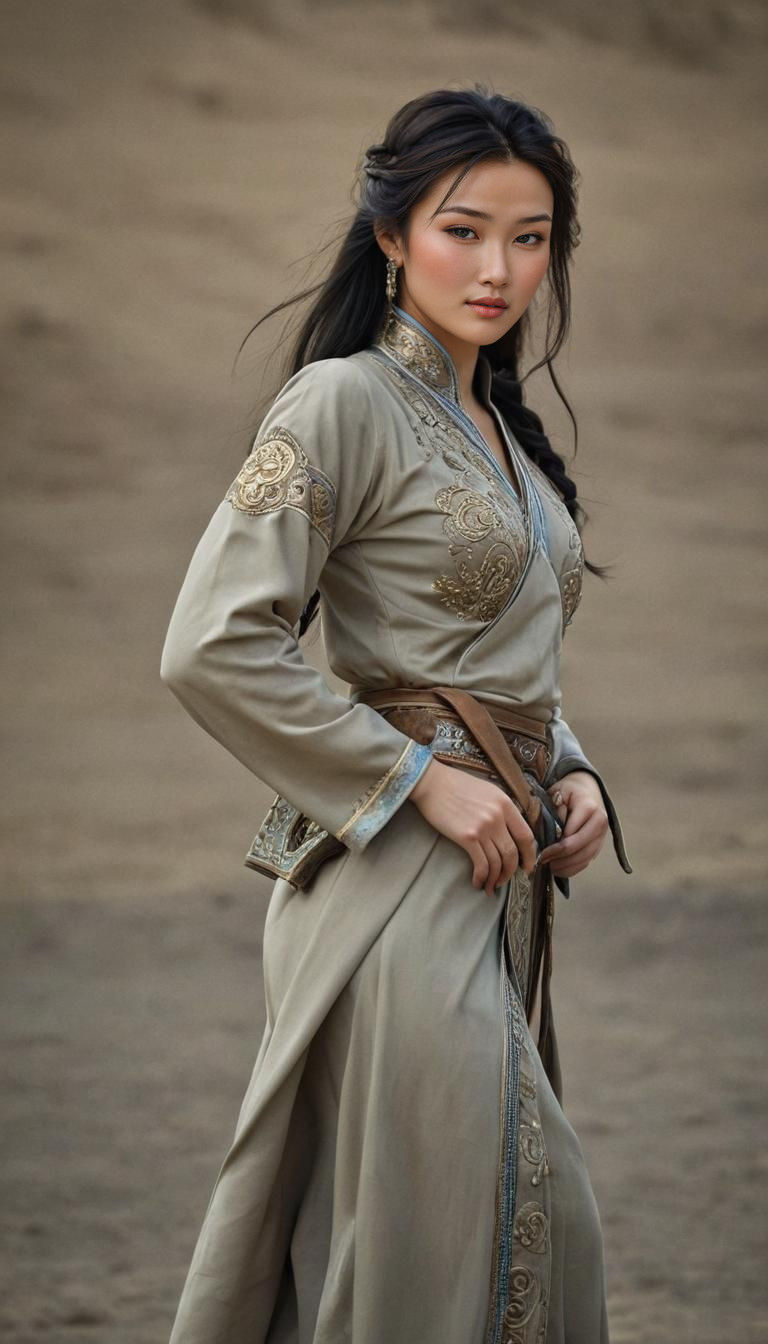 Eros image: Beautiful gorgeous Mongolian woman. Clothed. Perfect face, nice figure. Realistic