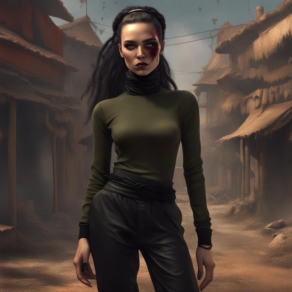 Detailed Matte Painting of a Woman in Black