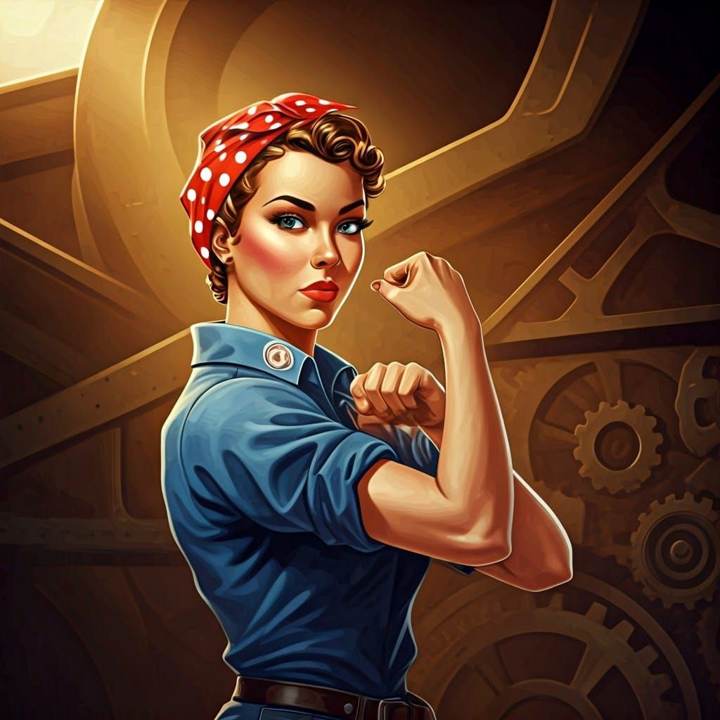 Cyberpunk Rosie Cyborg Assembles Plane with Cybernetic Gears