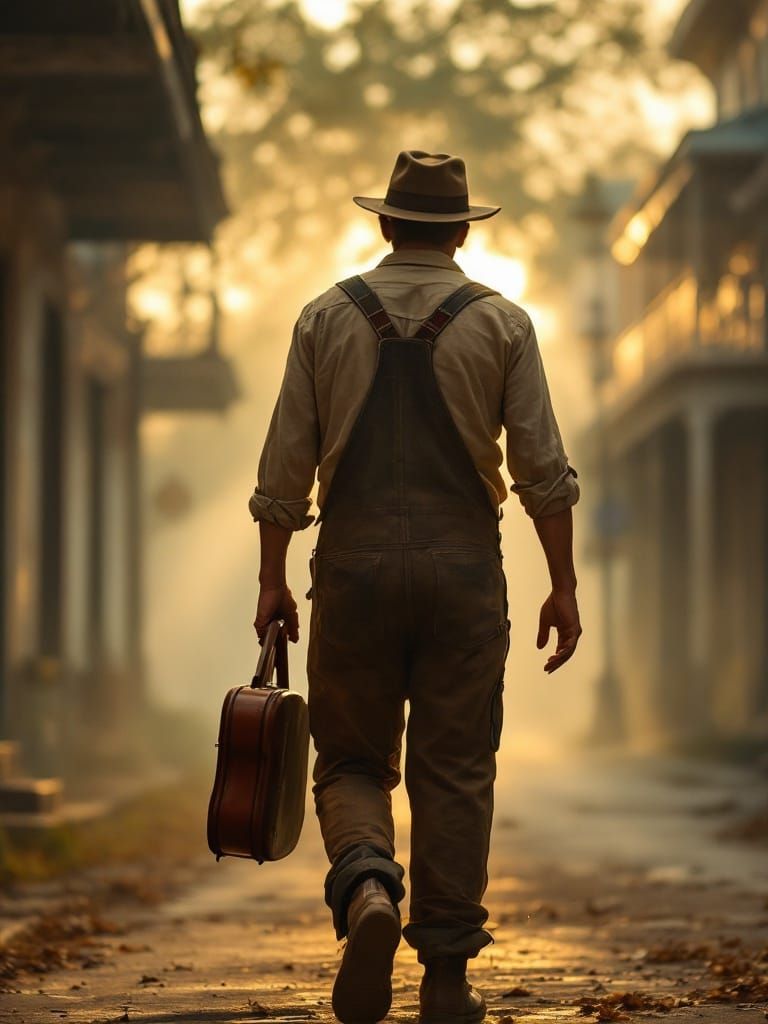 New Orleans Fiddler in Atmospheric Film Still
