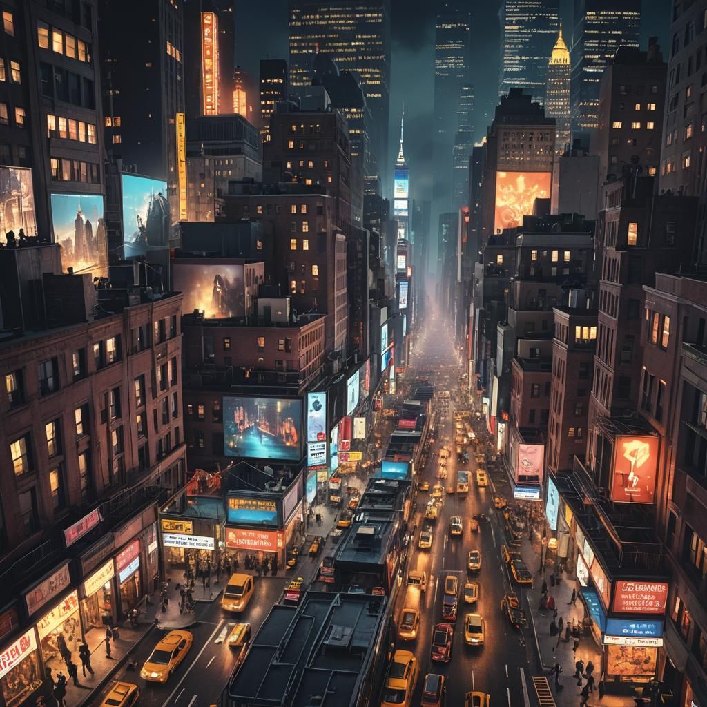 Epic NYC Nightlife Digital Matte Painting