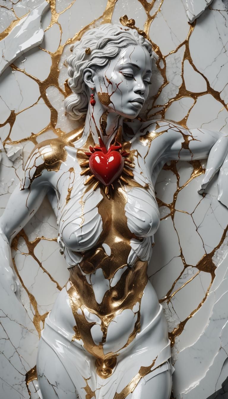 Surreal Goddess Emerges from Shattered Marble