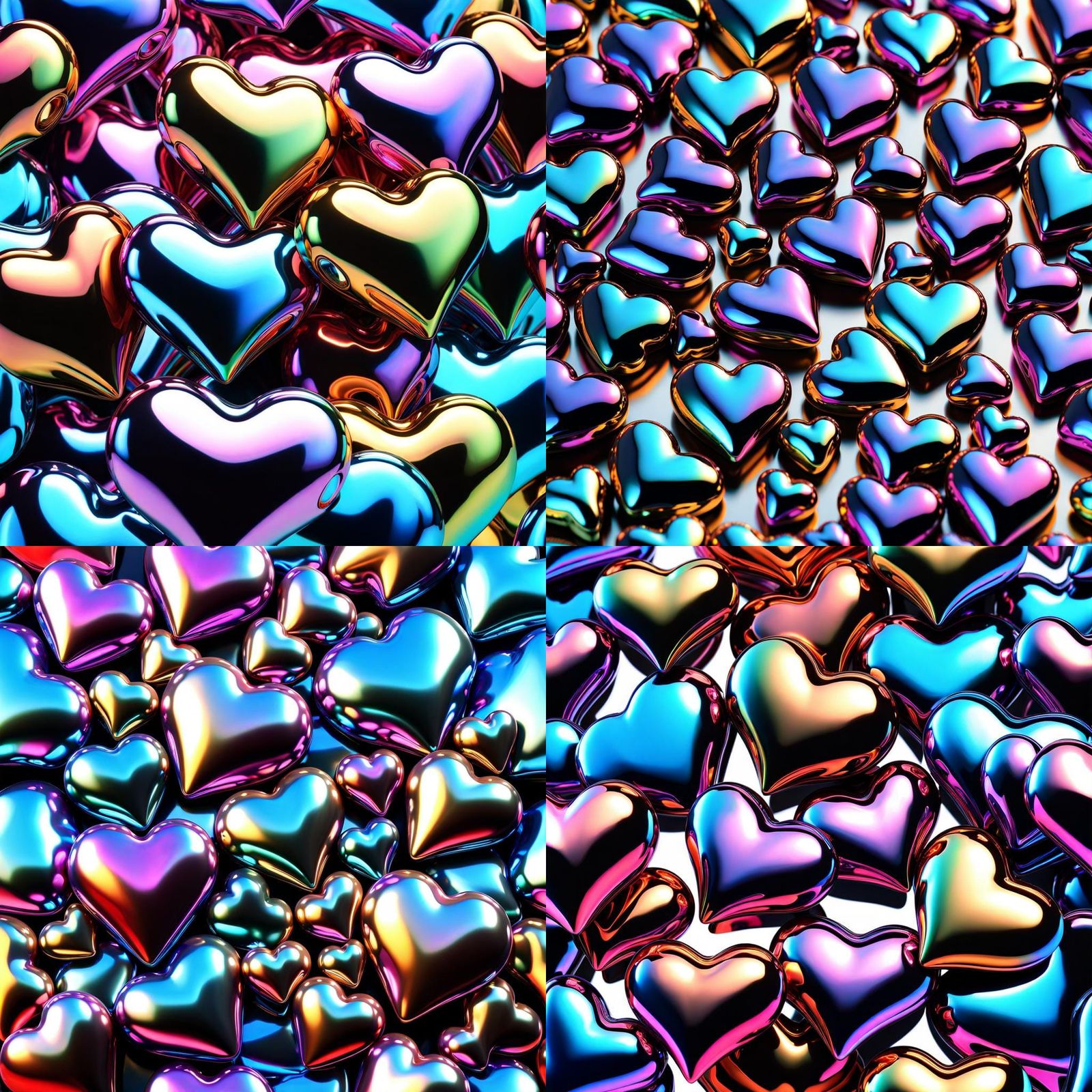Rainbow Liquid Metal Hearts in Ethereal Embossed Design