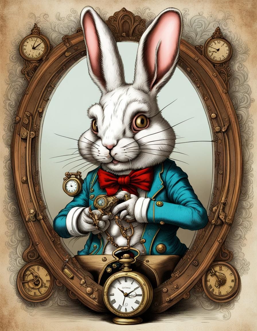 Steampunk White Rabbit with Watch in 3D