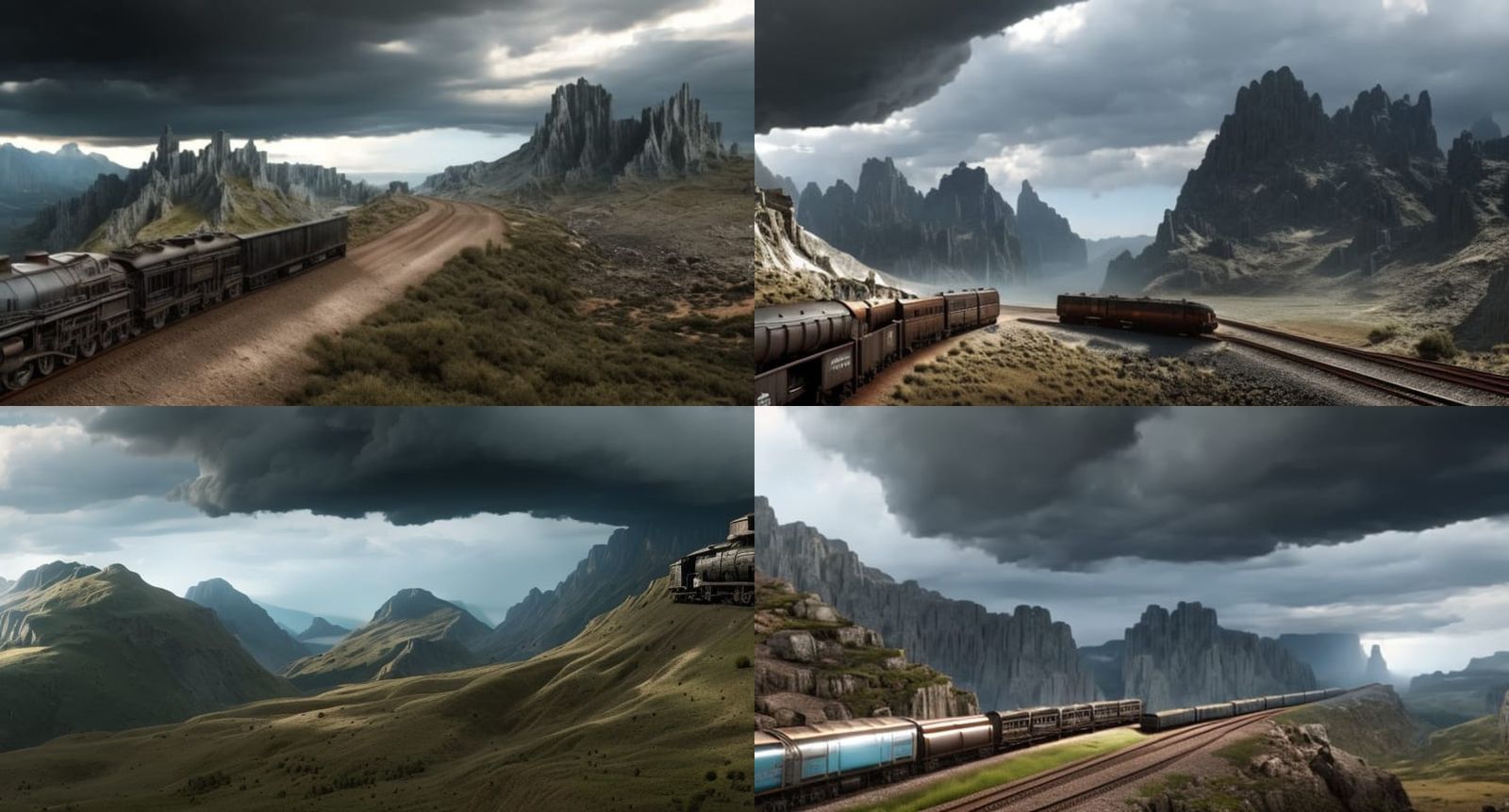 Futuristic Train in Post-Apocalyptic Mountain Landscape
